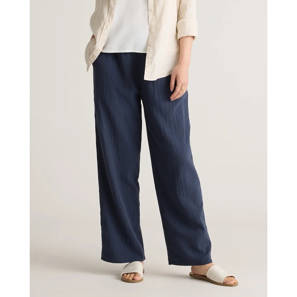 Quince 100% Organic Cotton Gauze Straight Leg Pants Indigo Blue Small Relaxed